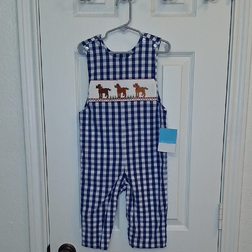 Anavini Blue Gingham Kids Overalls